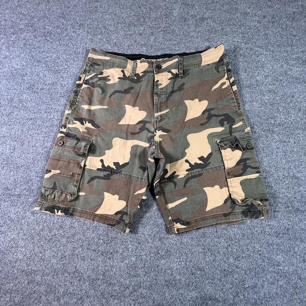 Monument Cargo Short Men's 36 Green Cotton Camouflage Workwear Utility Stretch